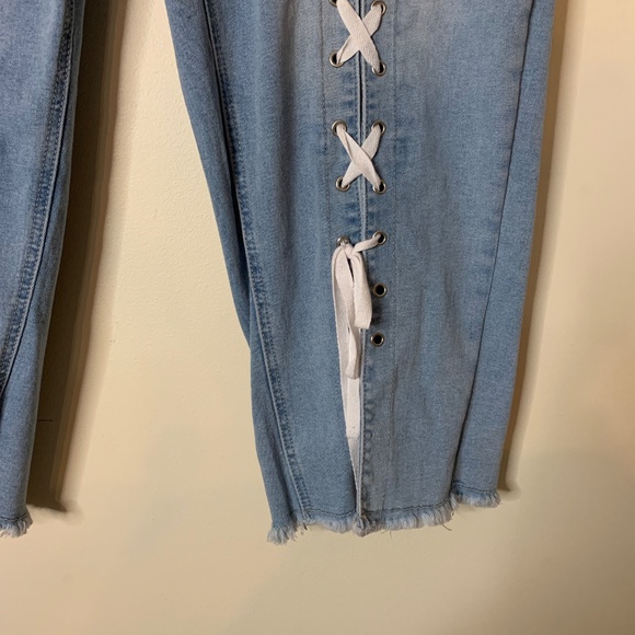 Ashley Stewart’s Light Blue Denim Jeans with front tie-up leg design, Size 16 - Picture 2 of 7